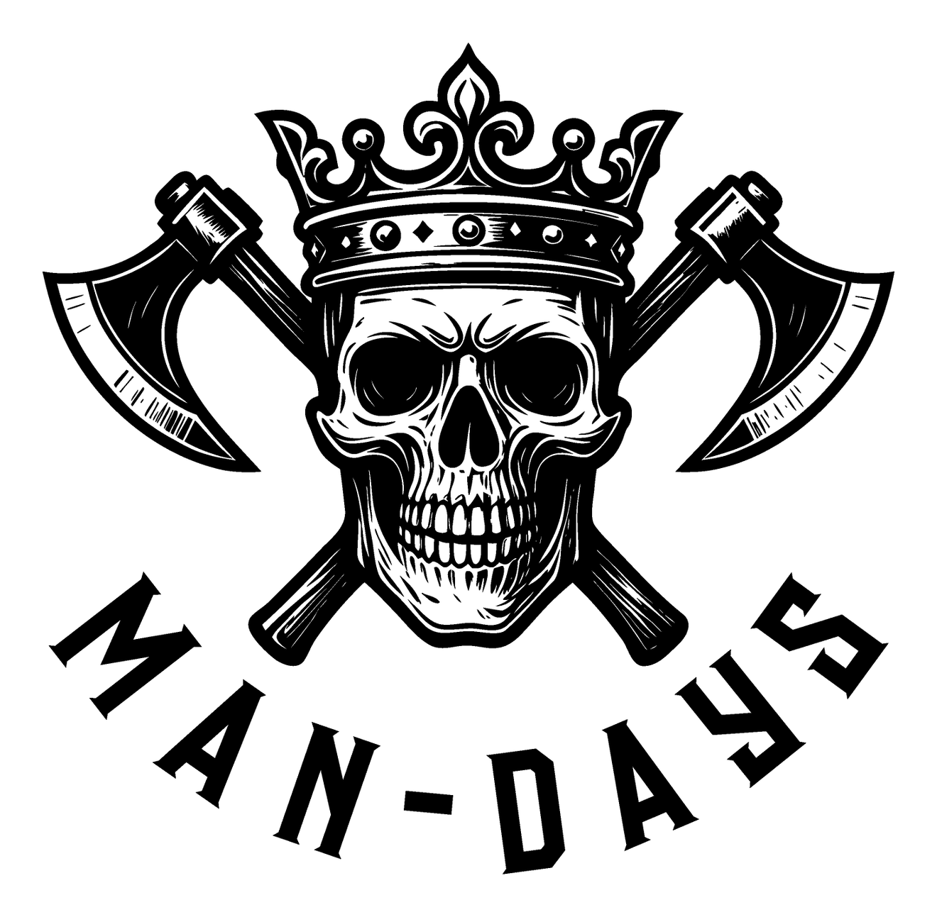 The Man-Days mark — a crowned skull over crossed axes
